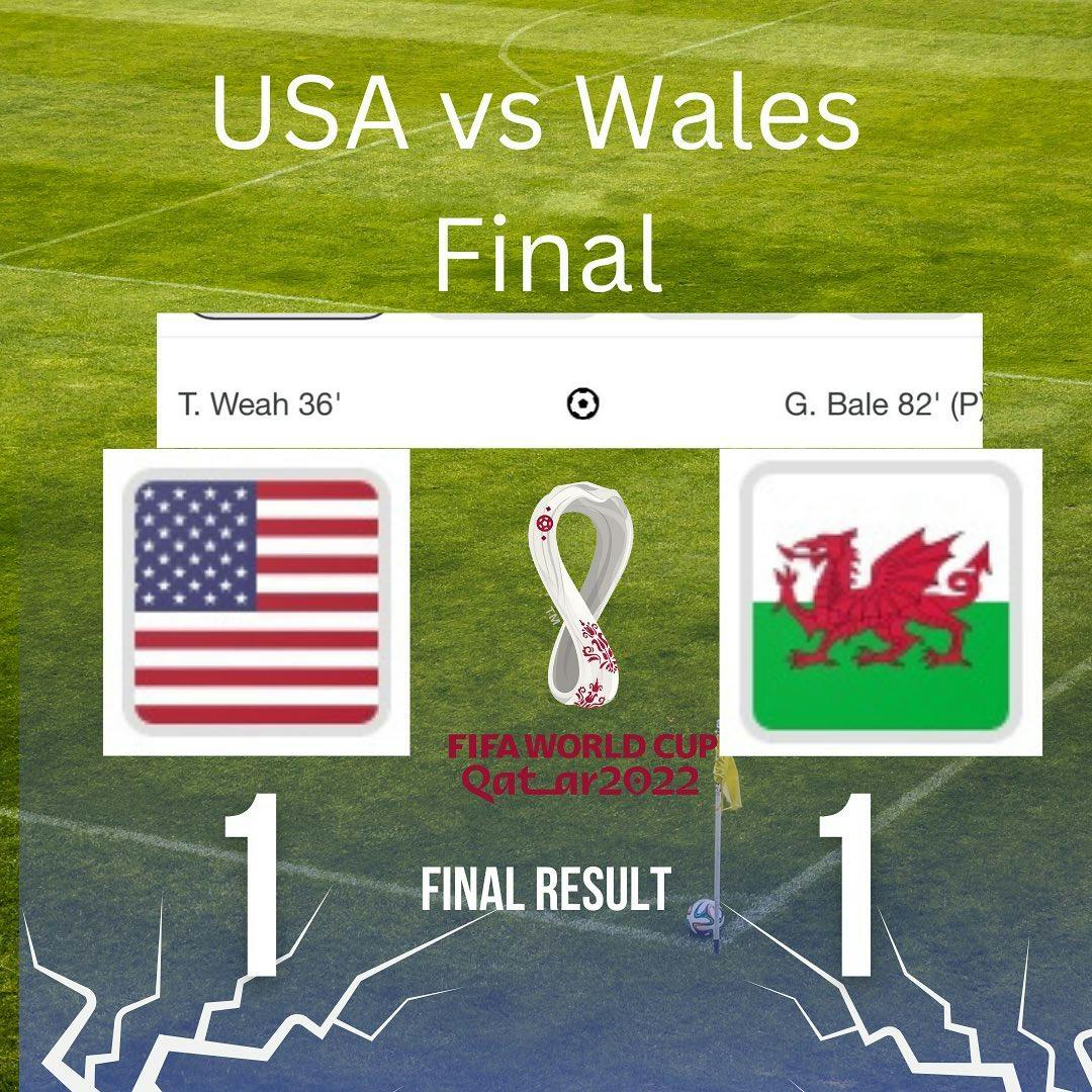 Score from USA vs Wales at the FIFA world cup in 2022.