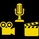 Icons related to entertainment media. Video Camera, Microphone, Clapperboard.